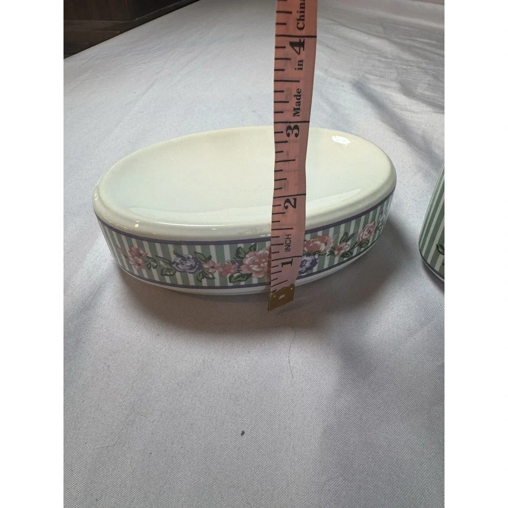 Vintage Floral Ceramic Bathroom Soap Dish and Toothbrush Holder Cottage Core EUC